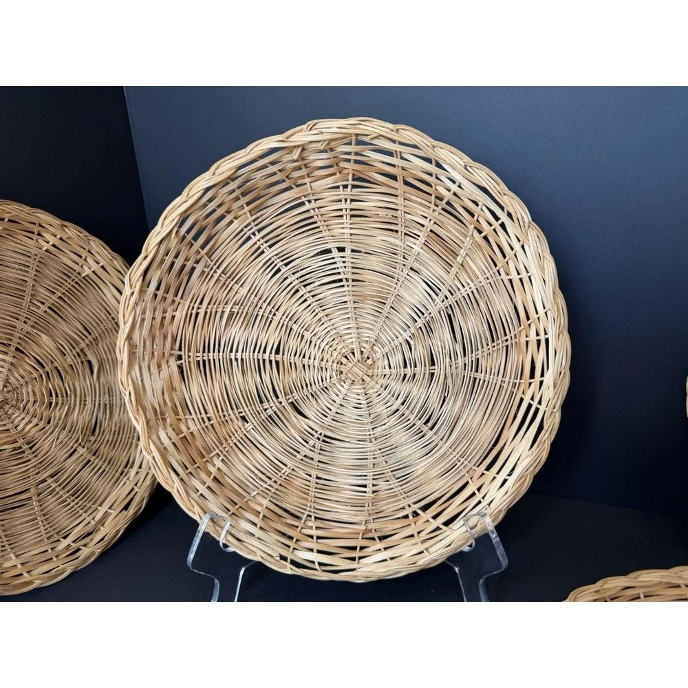 Set of 6 Wicker Rattan Paper Plate Holders Natural Woven Picnic BBQ Cottage